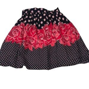 Disney Girls Polka Dot & Rose Print Skirt Black Pink Size 6